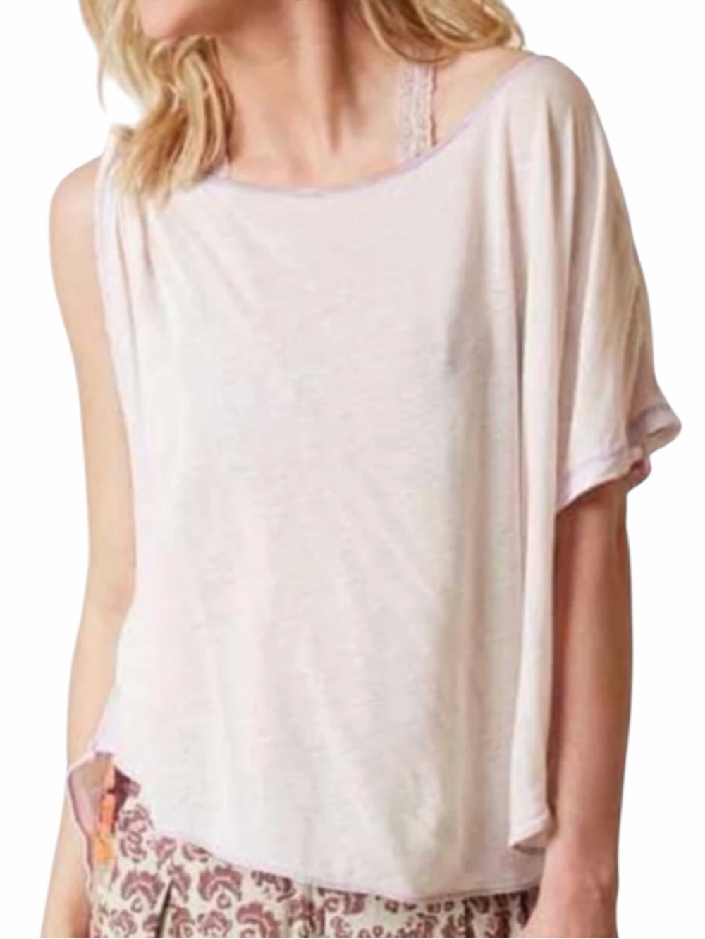 NEW WE THE FREE FREE PEOPLE Pluto Twisted Shoulder Linen Blend Tee Size Large
